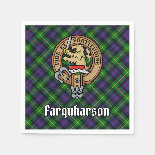 Clan Farquharson Crest over Tartan Napkins (Front)