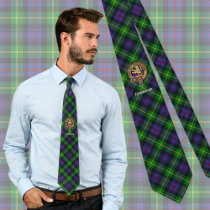 Clan Farquharson Crest over Tartan Neck Tie