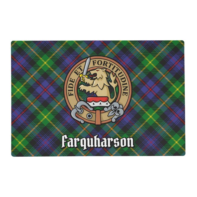 Clan Farquharson Crest over Tartan Placemat (Front)