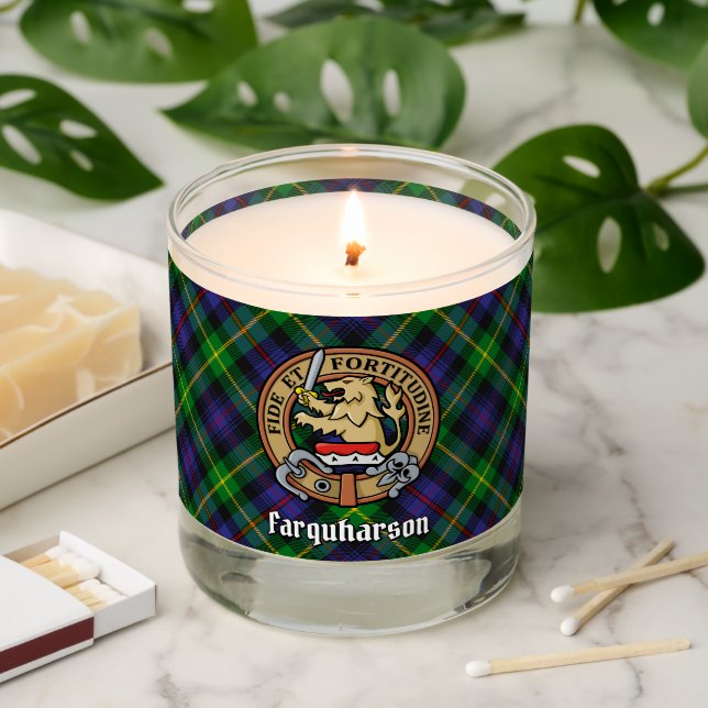 Clan Farquharson Crest over Tartan Scented Candle (Lit)