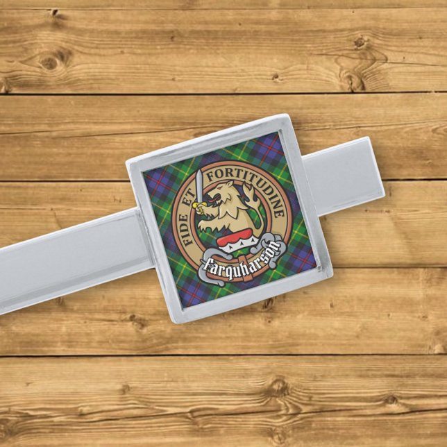 Clan Farquharson Crest over Tartan Silver Finish Tie Bar (Creator Uploaded)