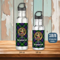 Clan Farquharson Crest over Tartan Stainless Steel Water Bottle