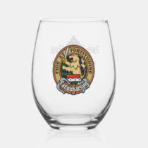 Clan Farquharson Crest over Tartan Stemless Wine Glass
