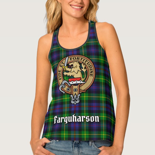 Clan Farquharson Crest over Tartan Tank Top (Front)