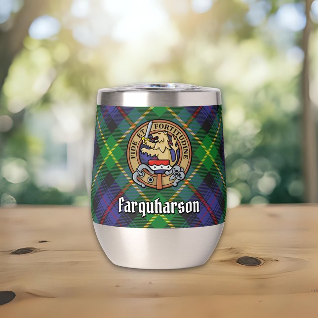 Clan Farquharson Crest over Tartan Thermal Wine Tumbler (Creator Uploaded)