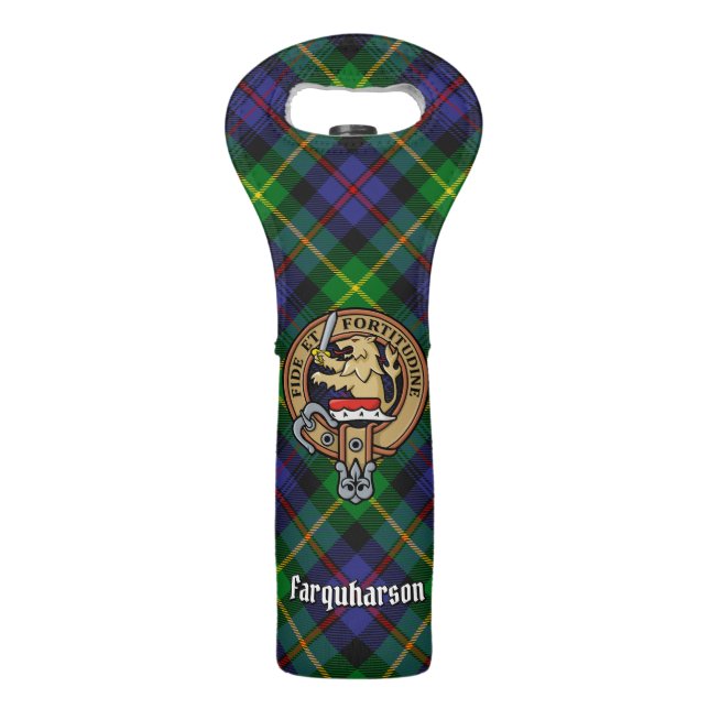 Clan Farquharson Crest over Tartan Wine Bag (Front)