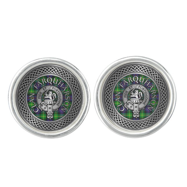 Clan Farquharson Crest & Tartan Knot Cufflinks (Front)