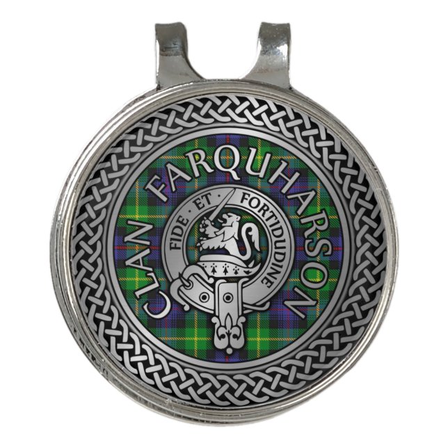 Clan Farquharson Crest & Tartan Knot Golf Hat Clip (Front)