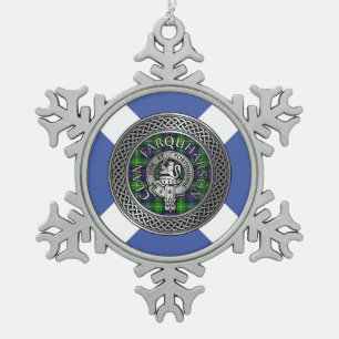 Clan Farquharson Crest & Tartan Knot Snowflake Pewter Christmas Ornament