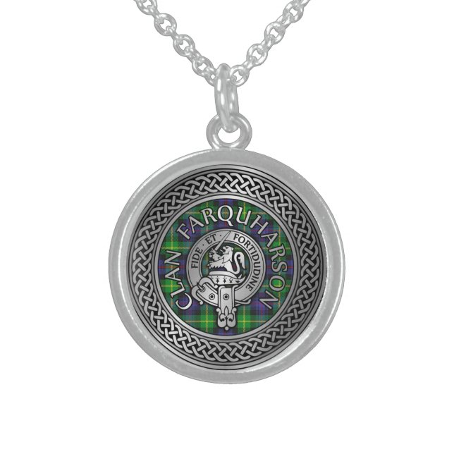 Clan Farquharson Crest & Tartan Knot Sterling Silver Necklace (Front)