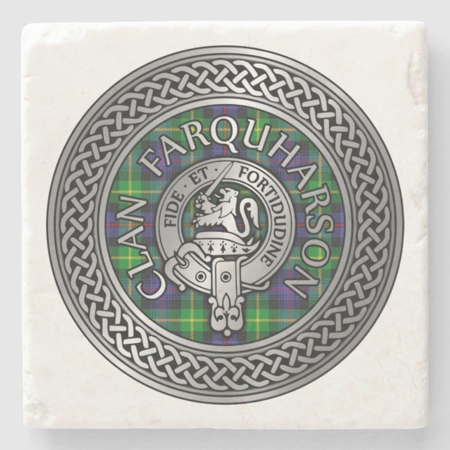 Clan Farquharson Crest & Tartan Knot Stone Coaster (Front)