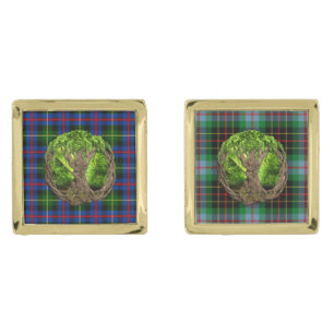 Clan Farquharson Tartan And Celtic Tree Of Life Gold Cufflinks