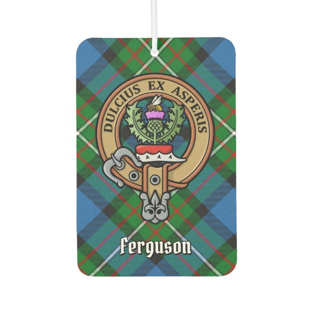 Clan Ferguson Crest over Tartan Air Freshener (Front)
