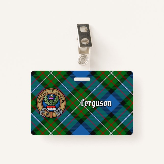 Clan Ferguson Crest over Tartan Badge (Front with Clip)