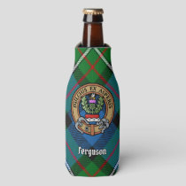Clan Ferguson Crest over Tartan Bottle Cooler