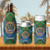 Clan Ferguson Crest over Tartan Bottle Cooler