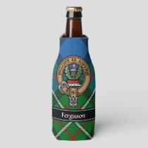 Clan Ferguson Crest over Tartan Bottle Cooler