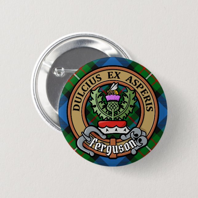Clan Ferguson Crest over Tartan Button (Front & Back)