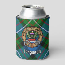 Clan Ferguson Crest over Tartan Can Cooler