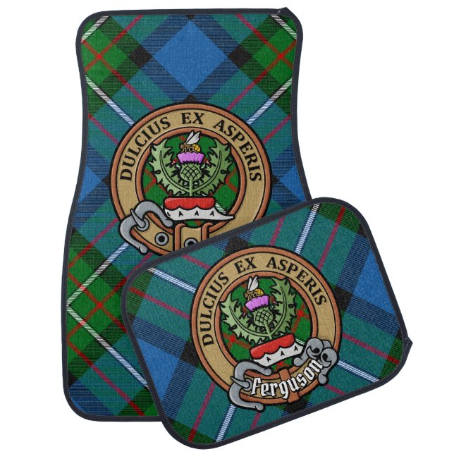 Clan Ferguson Crest over Tartan Car Floor Mat (Set)