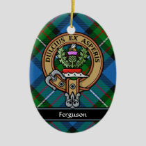 Clan Ferguson Crest over Tartan Ceramic Ornament