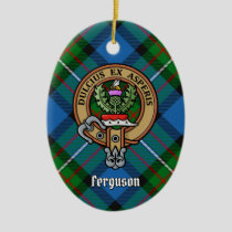 Clan Ferguson Crest over Tartan Ceramic Ornament