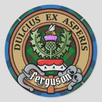 Clan Ferguson Crest over Tartan Classic Round Sticker