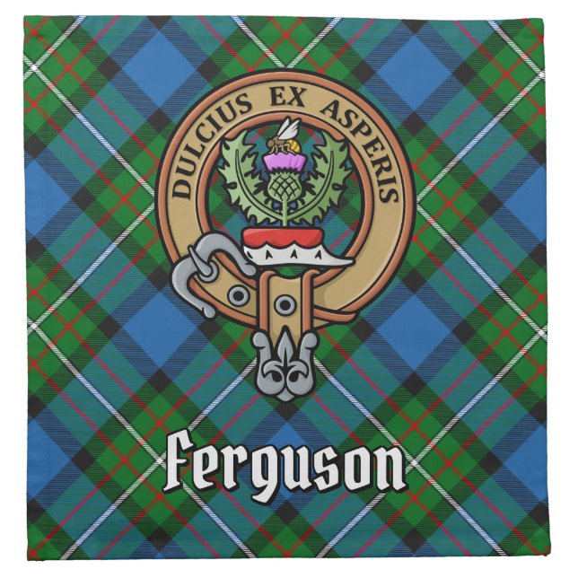 Clan Ferguson Crest over Tartan Cloth Napkin (Front)