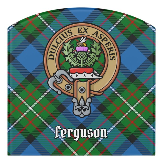 Clan Ferguson Crest over Tartan Door Sign (Contour Front)