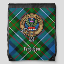 Clan Ferguson Crest over Tartan Drawstring Bag