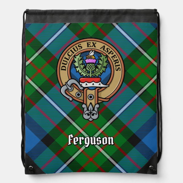 Clan Ferguson Crest over Tartan Drawstring Bag (Front)