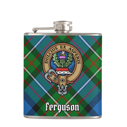 Clan Ferguson Crest over Tartan Flask