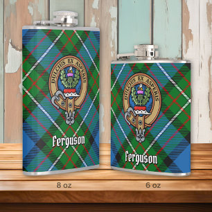 Clan Ferguson Crest over Tartan Flask