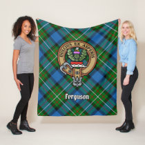 Clan Ferguson Crest over Tartan Fleece Blanket