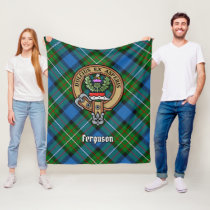 Clan Ferguson Crest over Tartan Fleece Blanket