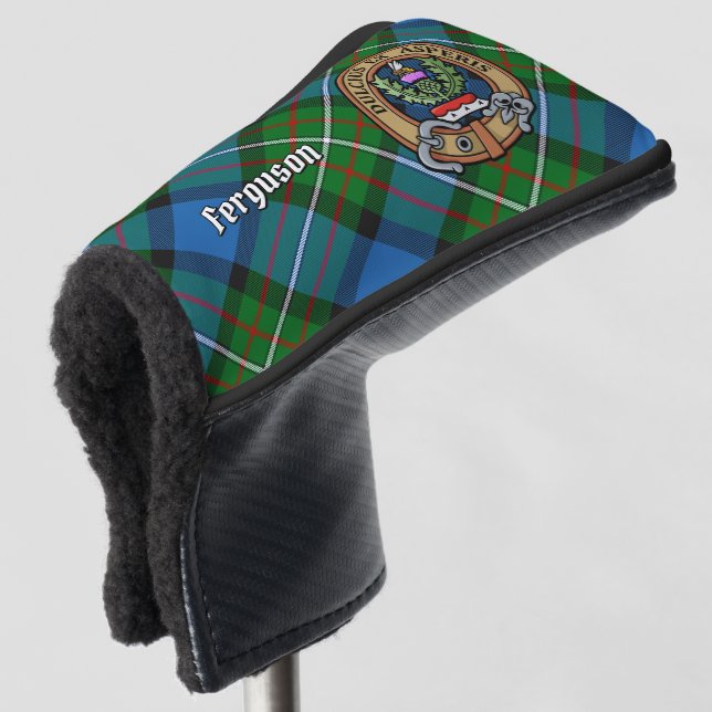 Clan Ferguson Crest over Tartan Golf Head Cover (3/4 Front)