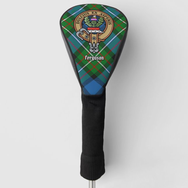 Clan Ferguson Crest over Tartan Golf Head Cover (Front)
