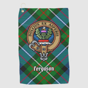 Clan Ferguson Crest over Tartan Golf Towel