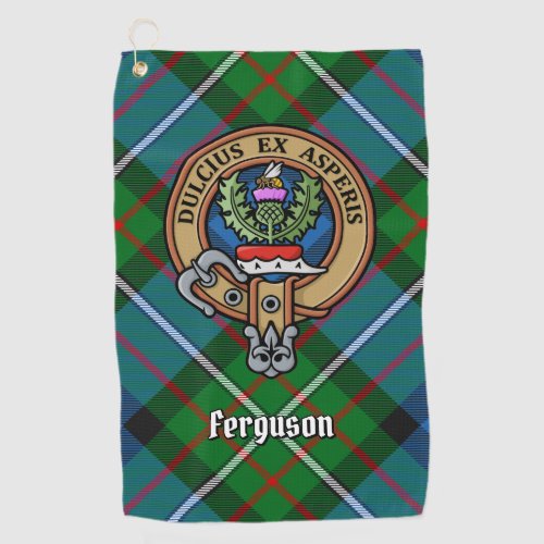 Clan Ferguson Crest over Tartan Golf Towel