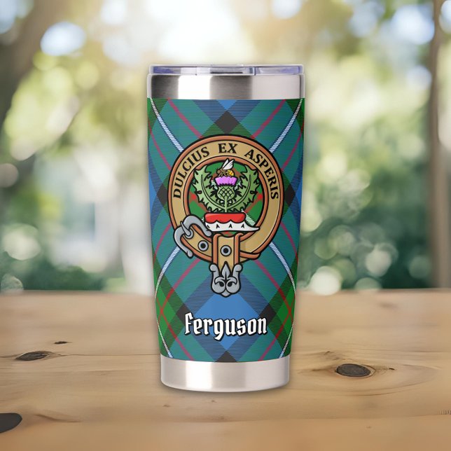 Clan Ferguson Crest over Tartan Insulated Tumbler (Creator Uploaded)
