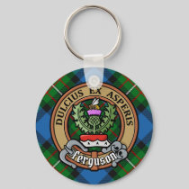 Clan Ferguson Crest over Tartan Keychain