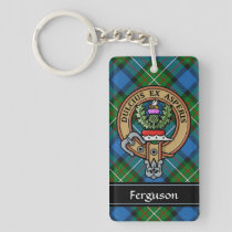 Clan Ferguson Crest over Tartan Keychain