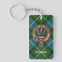 Clan Ferguson Crest over Tartan Keychain