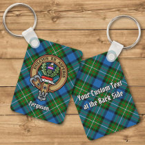 Clan Ferguson Crest over Tartan Keychain