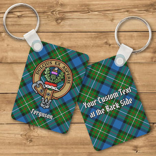 Clan Ferguson Crest over Tartan Keychain