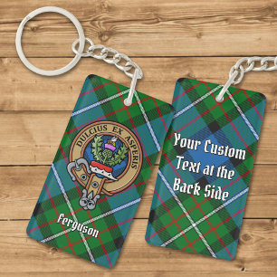 Clan Ferguson Crest over Tartan Keychain