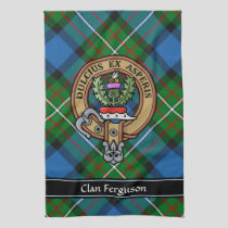 Clan Ferguson Crest over Tartan Kitchen Towel