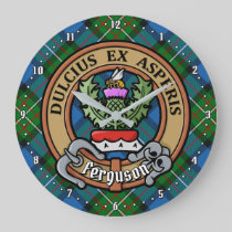 Clan Ferguson Crest over Tartan Large Clock