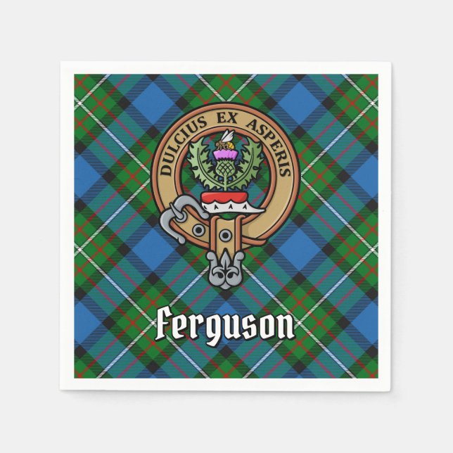 Clan Ferguson Crest over Tartan Napkins (Front)