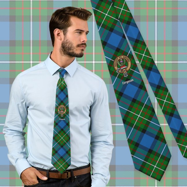 Clan Ferguson Crest over Tartan Neck Tie (Creator Uploaded)